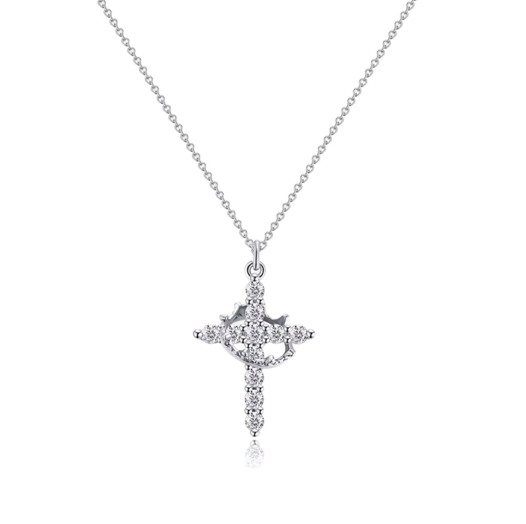 Silver Popular Cross with Crown Pendant Necklaces with Chain